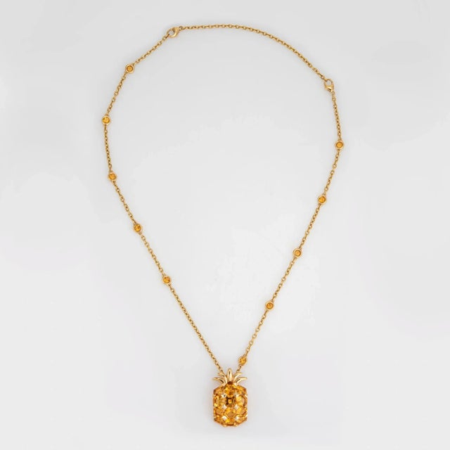 Citrine Pineapple 18k Yellow Gold 22" Chain Necklace For Sale - Image 4 of 4