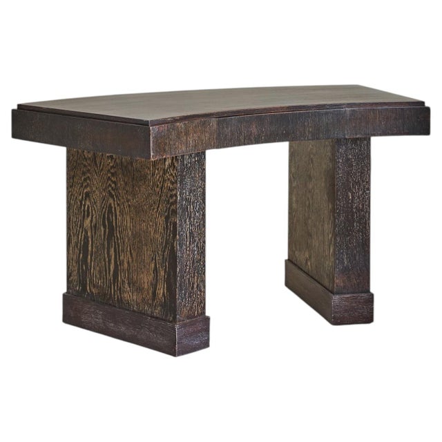 French Brown Cerused Oak Desk, 1940s For Sale
