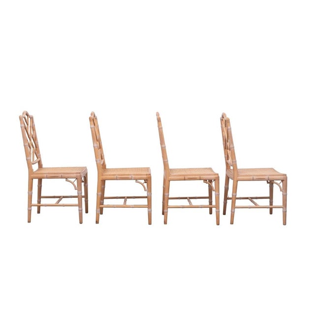 Hollywood Regency Regency Chippendale Chinese Chairs with Woven Cane, 1970s, Set of 4 For Sale - Image 3 of 12