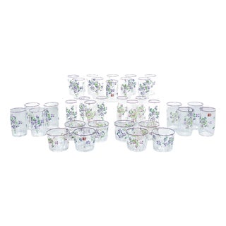 Hand-Painted Glasses by Carlo Moretti, Set of 34 For Sale