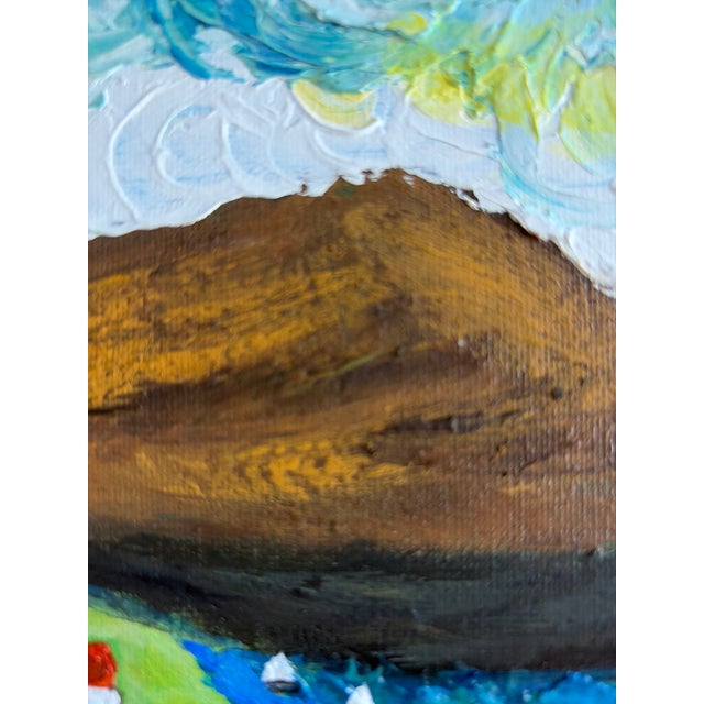 2020s Original Impasto Folk Art–Style Lakeside Village Painting by L. Romo, 2026 For Sale - Image 5 of 7