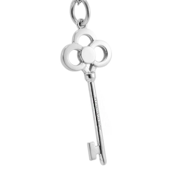 Early 21st Century Tiffany & Co. Keys 18k White Gold Pave Diamond Mini Crown Key Pendant Necklace For Sale - Image 5 of 9