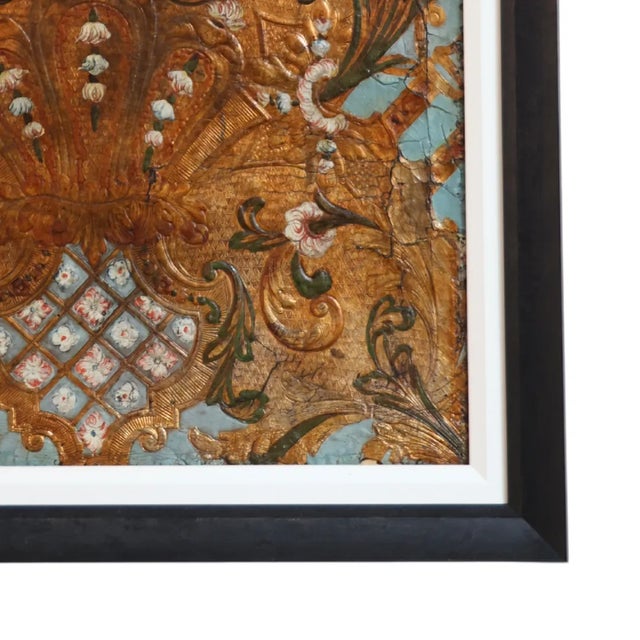 The custom-framed leather panels originating from the Netherlands circa 1700 are exquisite examples of Dutch craftsmanship...