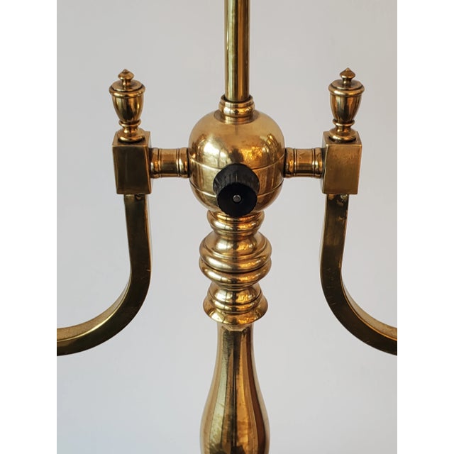 20th Century Brass 2 Light Table Lamp With Shade For Sale - Image 4 of 8