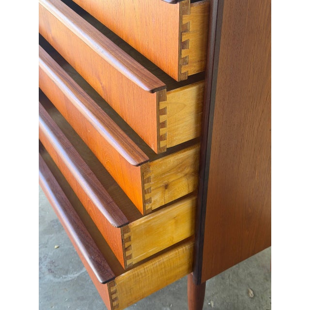 Wood 1960s Danish Mid Century Modern Teak Tallboy Dresser Chest of Drawers Scandinavian Vintage For Sale - Image 7 of 10
