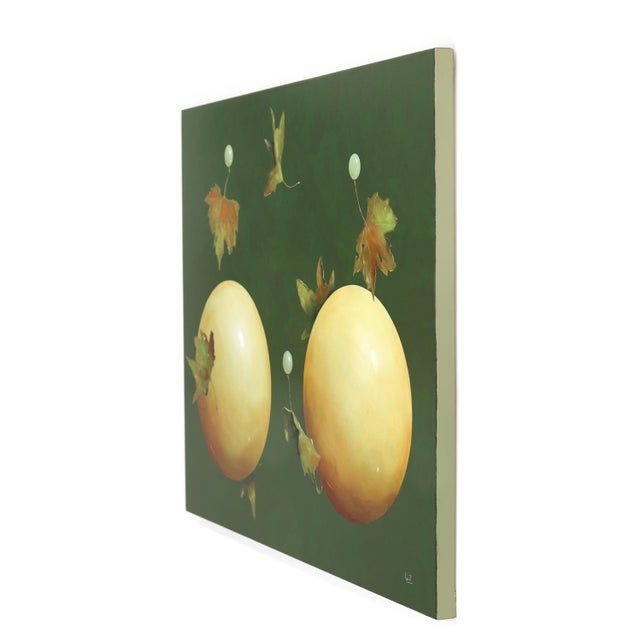 Art Deco Autumn's Last Dance - Abstract Modern Surrealist Dark Green and Yellow Painting Artwork by Jeff Faust For Sale - Image 3 of 10