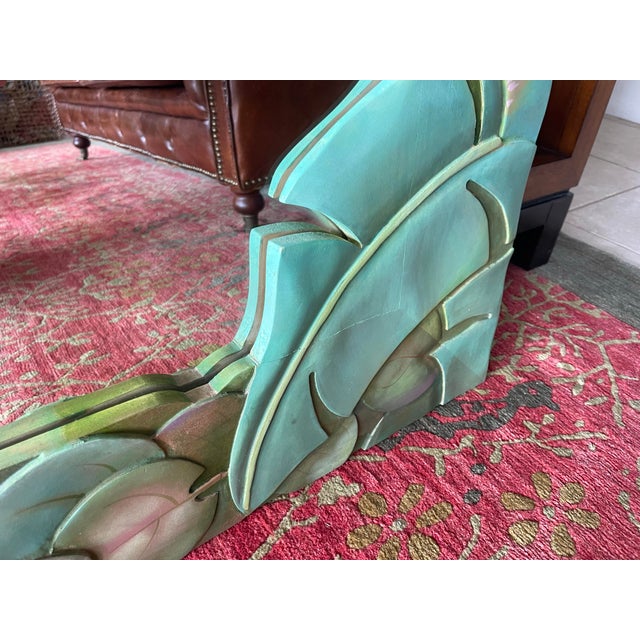 90s Oversized Boho Tropical Leaf Wall Mirror, Hand Carved, Signed Heffner & Vatalaro For Sale - Image 11 of 12