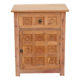 Reclaimed Wood Floral Bedside Cabinet For Sale