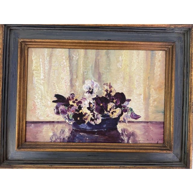 1950s Johann Berthelsen Still Life Pansies Painting Modernist, Framed For Sale - Image 10 of 11