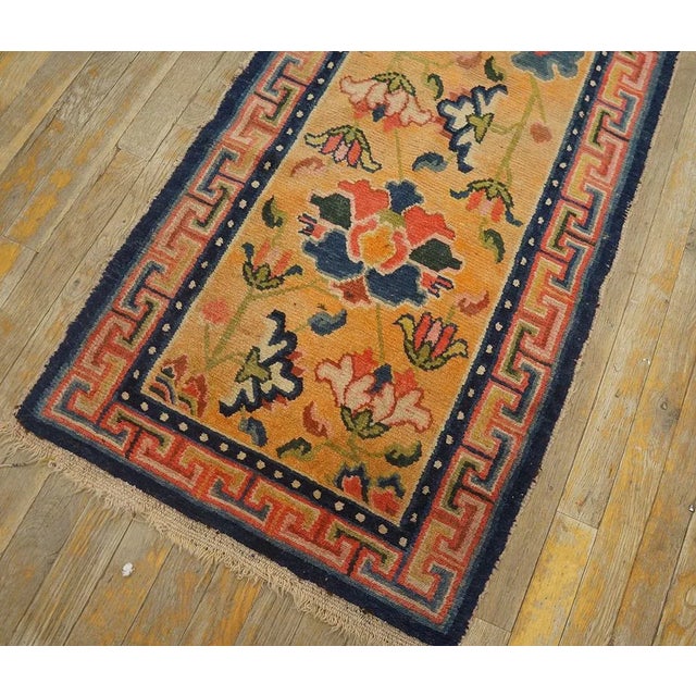 1920s Orange Amber Floral Antique Chinese Tibetan Rug 2'1" X 8'4" Wool Knotted Carpet Runner For Sale In New York - Image 6 of 11