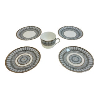 Deshouliieres Limoges Arcades Grey and Platinum 2 Bread and Butter Plates, One Cup and Two Saucers - 5 Pieces For Sale