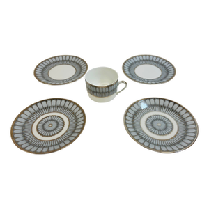 Deshouliieres Limoges Arcades Grey and Platinum 2 Bread and Butter Plates, One Cup and Two Saucers - 5 Pieces