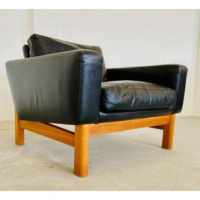Vintage Danish Black Leather & Oak Lounge Chair by Poul M Volther for Erik Jørgensen, 1960s For Sale - Image 11 of 18