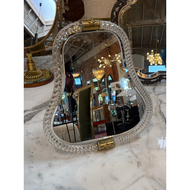 Vintage Murano Style Twisted Art Glass Vanity Mirror With Brass Accents For Sale - Image 9 of 9