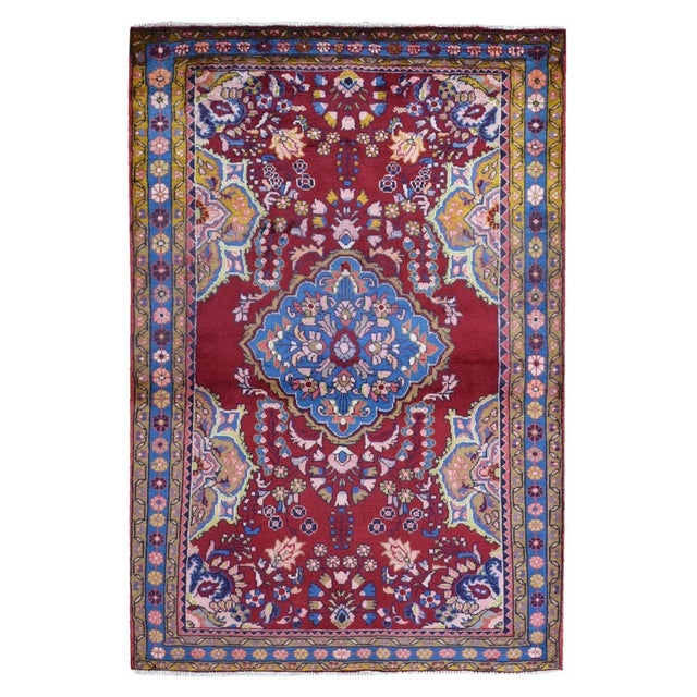 Red Vintage Persian Hamadan Colorful Natural Wool Hand Knotted Oriental Rug For Sale - Image 8 of 8