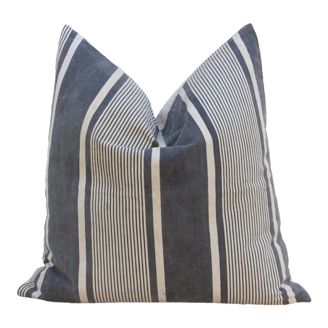 Charcoal & White European Grain Sack Pillow For Sale