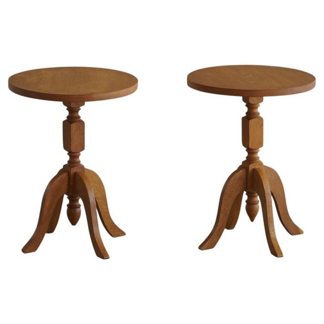Scandinavian Oak Pedestal Side Tables with Curved Legs, 1960s, Set of 2 For Sale - Image 17 of 17