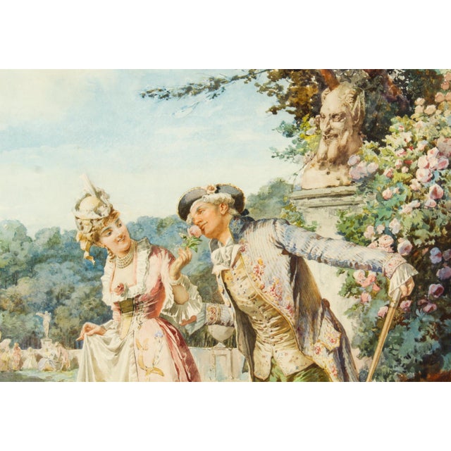 Belisario Gioja, The Romantic Walk, 19th Century, Watercolor, Framed For Sale - Image 6 of 15