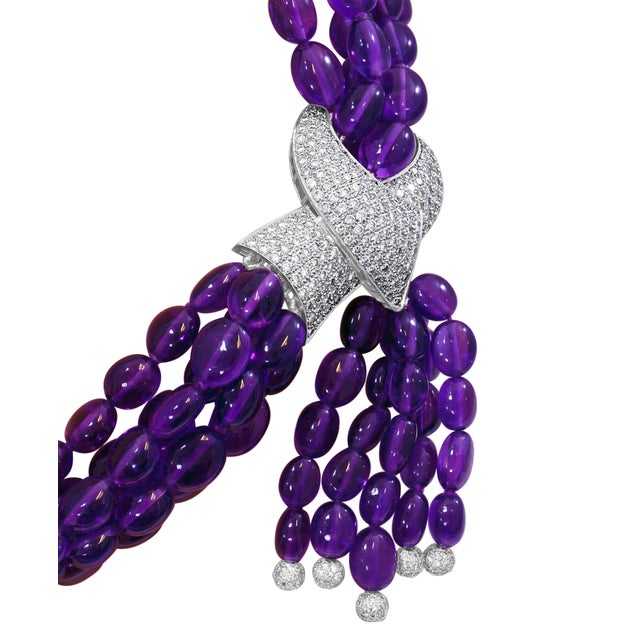 700 Ct Natural Amethyst Multi Layer Bead Necklace in Platinum with 9 Ct Diamonds For Sale - Image 18 of 18