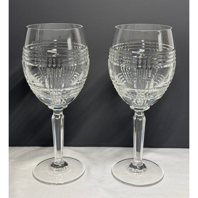 Late 20th Century Ralph Lauren Glen Plaid Crystal 8.75” Water Wine Goblets - Set of 2 For Sale - Image 10 of 10