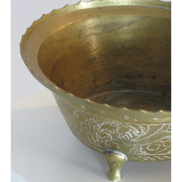 Large Chinese Antique Etched Brass Bowl For Sale In Los Angeles - Image 6 of 7