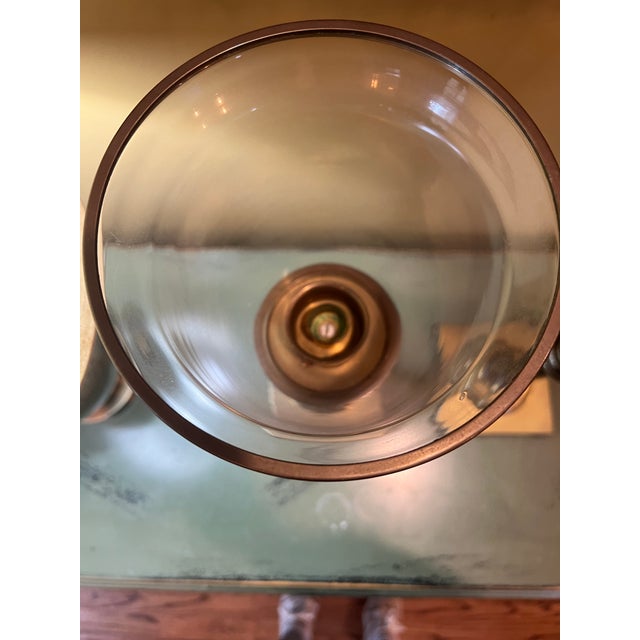 Regency Style Brass Hurricane Lamps, Neoclassical Candlesticks With Glass Shades For Sale - Image 9 of 10