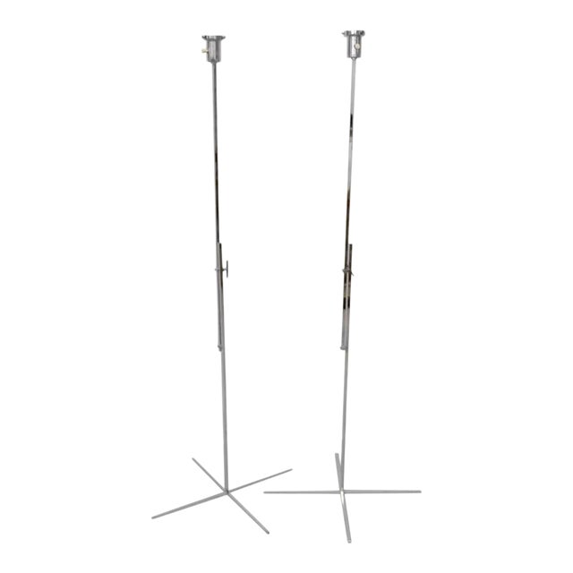 One Left Kurt Verson Style Thin Line Adjustable Height Chrome Floor Lamps For Sale