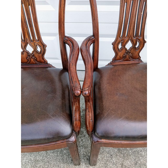 Chippendale Elevate Your Space With This Exceptional Pair of Jonathan Charles Mahogany Leather Armchairs. For Sale - Image 3 of 12