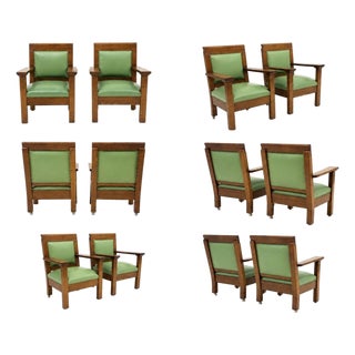 Pair of Antique Oversized Mission Style Oak Armchairs For Sale