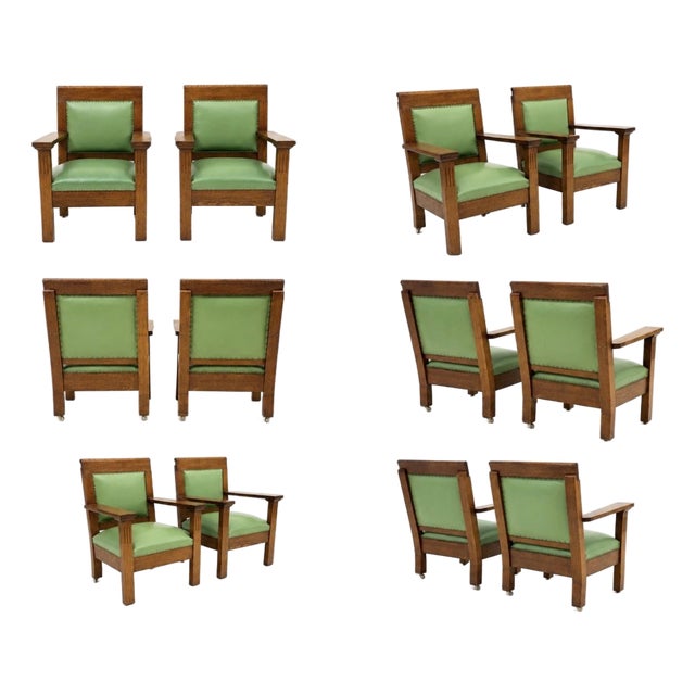 Pair of Antique Oversized Mission Style Oak Armchairs For Sale