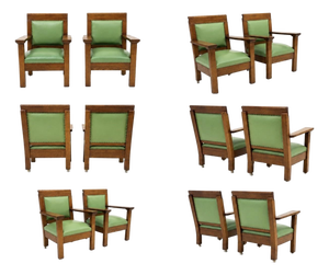 Pair of Antique Oversized Mission Style Oak Armchairs