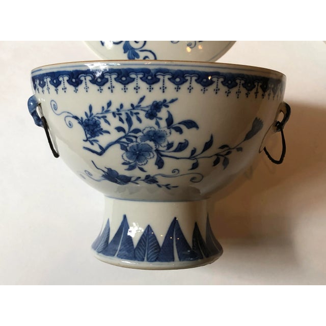 A Well Hand painted 19th Century Chinese Blue & White Glaze Hot Water Dish With Liner, Decorate with peach blossom and...