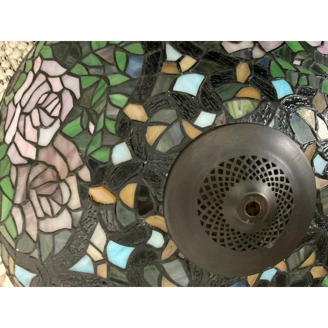 Metal Vintage Rose Petal Tiffany Style Table Lamp With Brass Base For Sale - Image 7 of 16