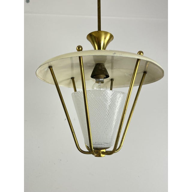 Mid-Century Modern Mid-Century Murano Reticello Glass and Brass Hanging Light, 1950s For Sale - Image 3 of 16