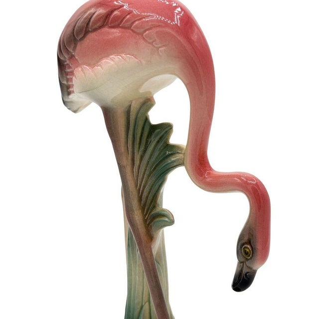 Mid-Century Modern 1950s Mid-Century Matching Pink Flamingo Ceramic Tabletop Vase Set by Brad Keeler, A Pair For Sale - Image 3 of 14