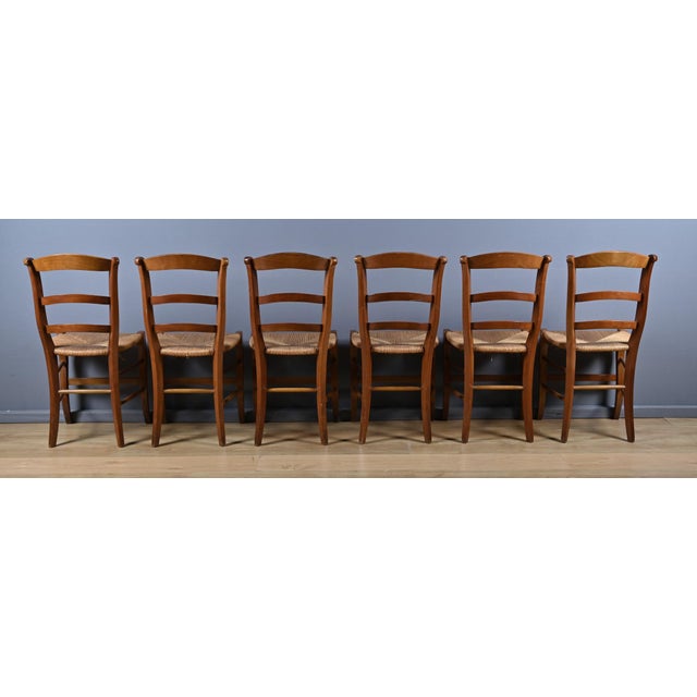 Brown Vintage Cherrywood Straw Chairs, 1950s, Set of 6 For Sale - Image 8 of 18