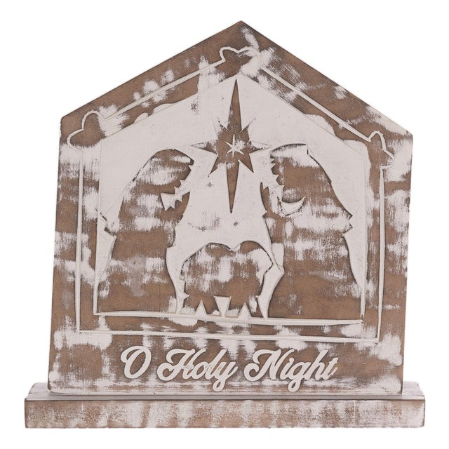 White Washed Nativity Sign (Set of 2) For Sale