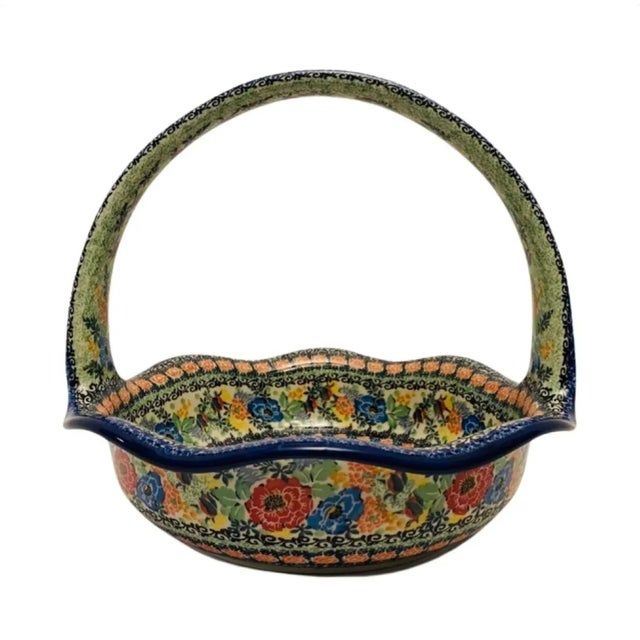 Shabby Chic Late 20th Century Boleslawiec Polish Pottery Unikat 4054 Stoneware Basket For Sale - Image 3 of 8