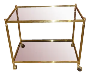 Brass & Glass Side Table on Wheels, 1970s