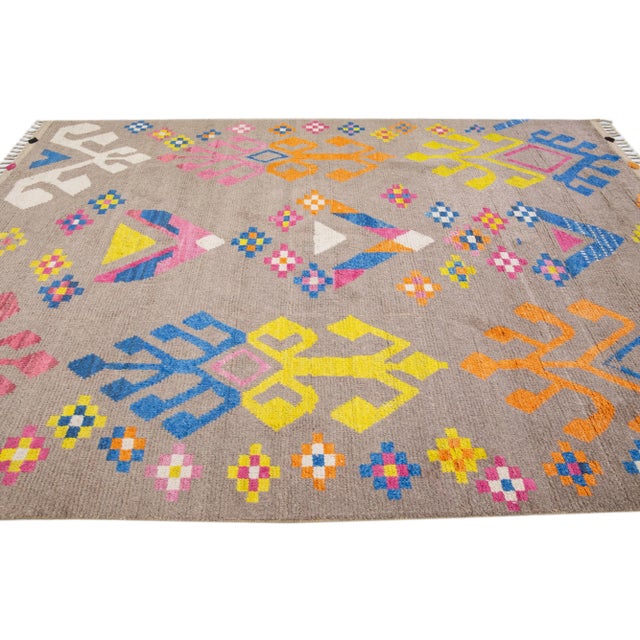 2020s Contemporary Moroccan Style Handmade Multicolor Pattern Wool Rug For Sale - Image 5 of 16