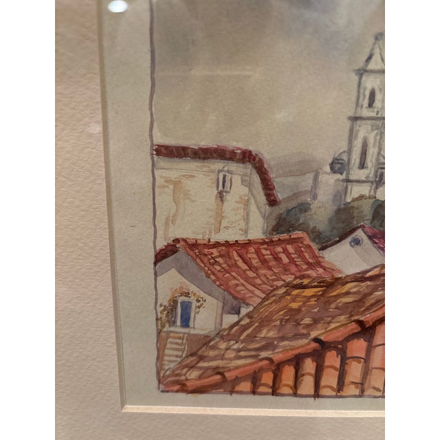 Mediterranean Vintage 1950s Spanish Village Landscape Watercolor by Ramiro Gonzalez – Framed European Architectural Scene For Sale - Image 3 of 9