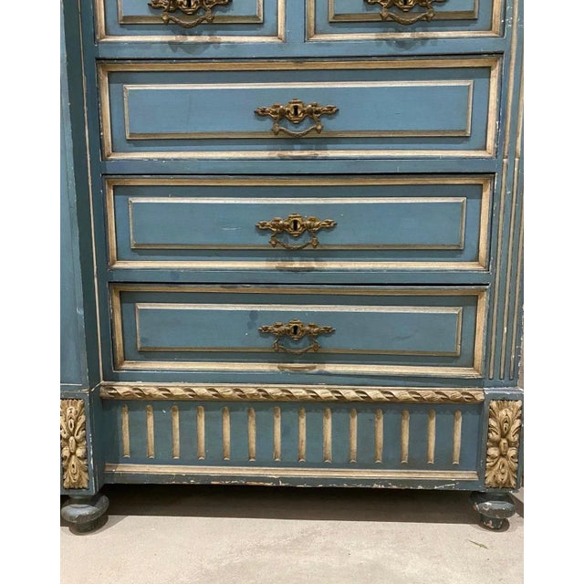 French Provincial Oversized French Blue Mirrored Armoire With Shelves and Drawers Circa 1860s For Sale - Image 3 of 12