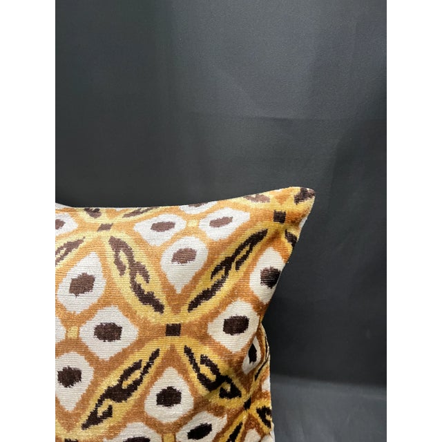 Modern Turkish Modern Brown Velvet Silk Ikat Pillow Cover For Sale - Image 3 of 5