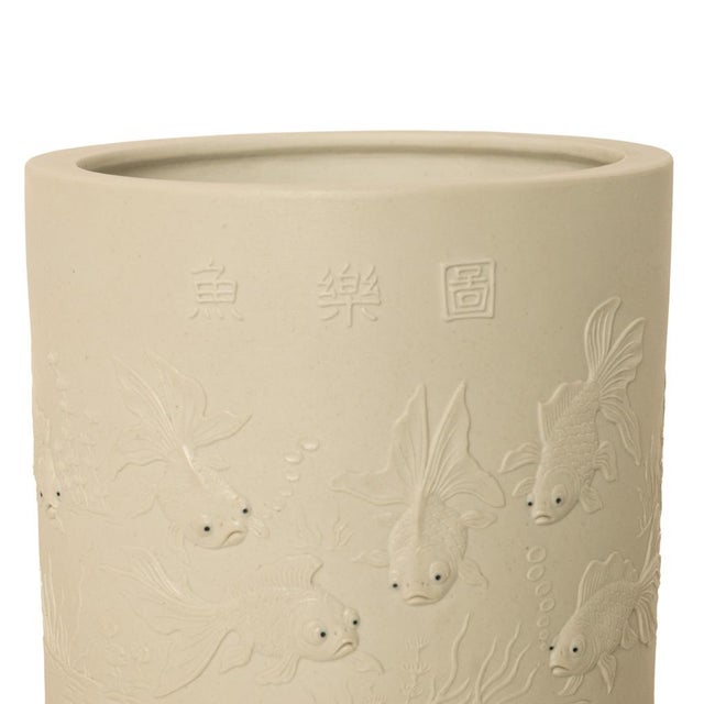 Antique Chinese Qing Biscuit Porcelain Scholar's Brush Pot Bitong Gold Fish 1850 For Sale - Image 14 of 16