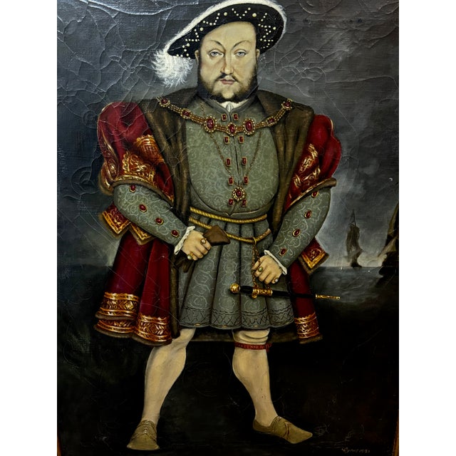 1 Huge English Fine Art Oil Painting Portrait Tudor Monarch King Henry VIII After Hans Holbein The Younger. Impress your...