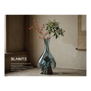 Handblown Crystal Vase With Natural Gobi Desert Stone Base – One of a Kind Statement Piece – Luxury Housewarming Gift For Sale