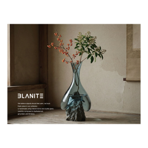 Handblown Crystal Vase With Natural Gobi Desert Stone Base – One of a Kind Statement Piece – Luxury Housewarming Gift