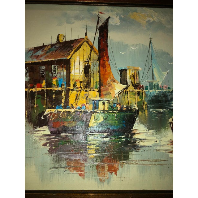 Peaceful Mid Century Painting of Sailboats For Sale - Image 4 of 9