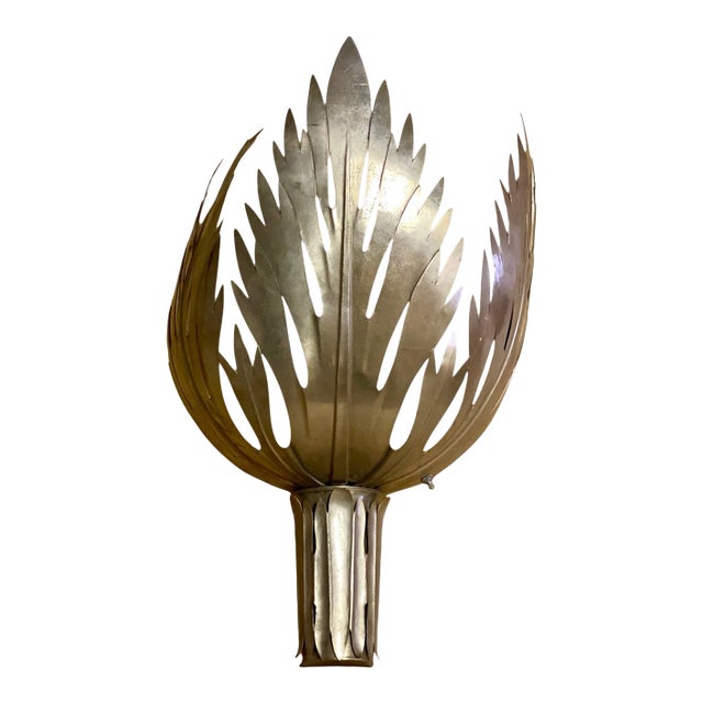 1930s Art Deco Theater Sconce Forged Metal Flower Leaf Wall For Sale