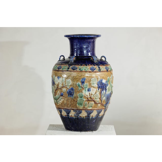 Antique Annamese Water Jar with Phoenix and Floral Relief Decoration For Sale - Image 11 of 18